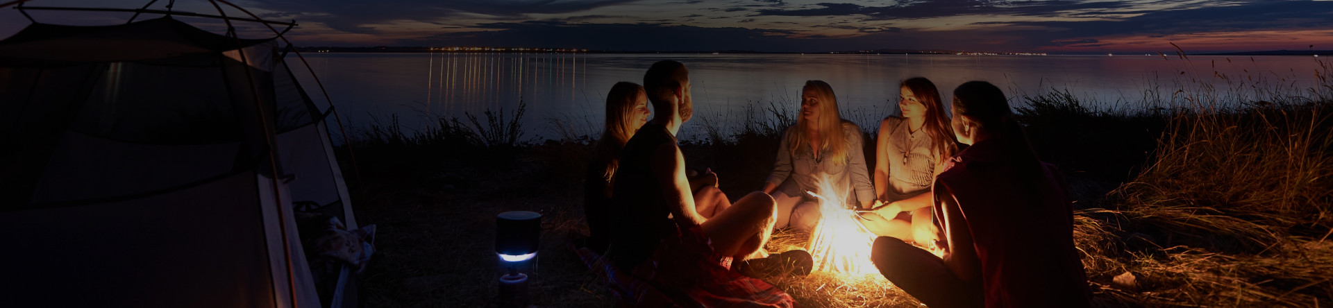 Group of friends camping fire