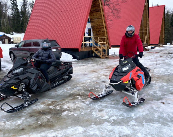 Friends snowmobile