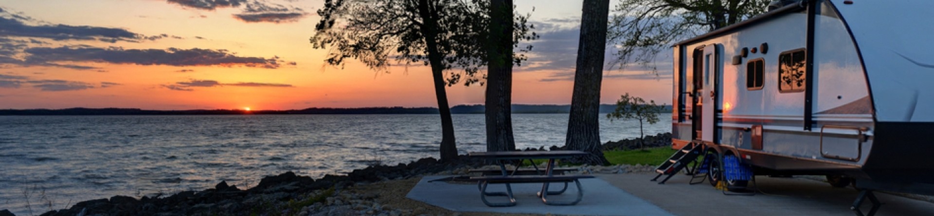 Rv campsite during sunset