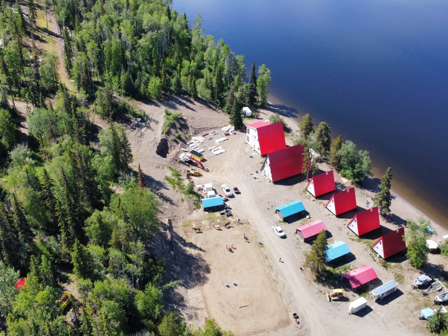 Aerial view of the lakeside Sustutdene Eco Resort cabins
